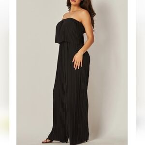 Love Poem By Block Sleeveless Venezia Pleated Strapless Jumpsuit Sz L Black